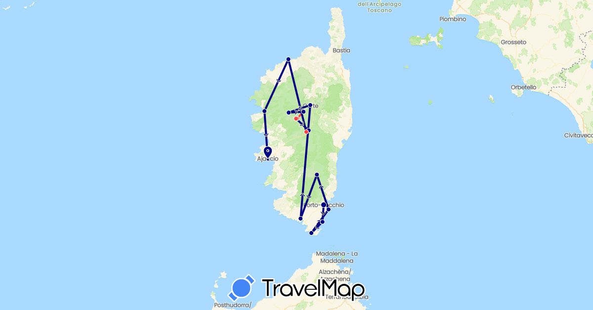 TravelMap itinerary: driving, hiking in France (Europe)